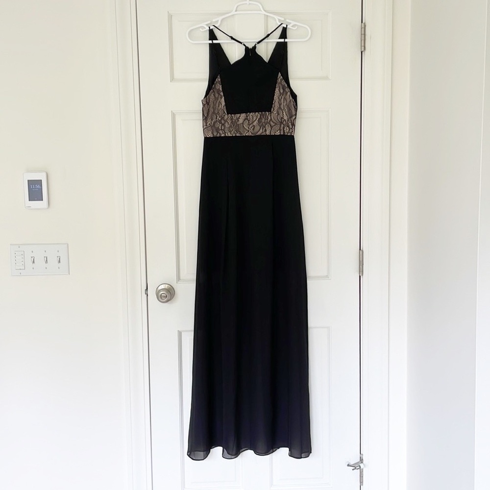BCBGENERATION dress size 4 black tan lace panels long maxi party cocktail - Picture 10 of 14